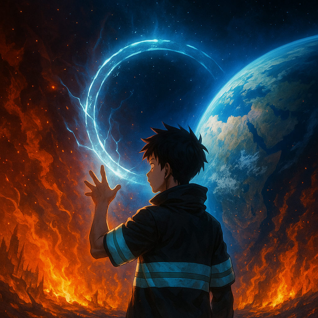 異世界アドラと現実世界が交差する幻想的なシーン