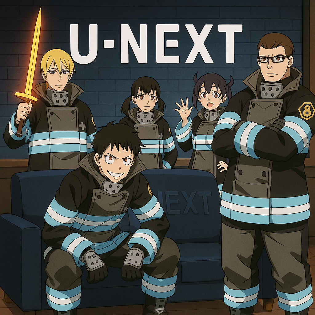 U-NEXTと炎炎ノ消防隊メンバー集合イメージ