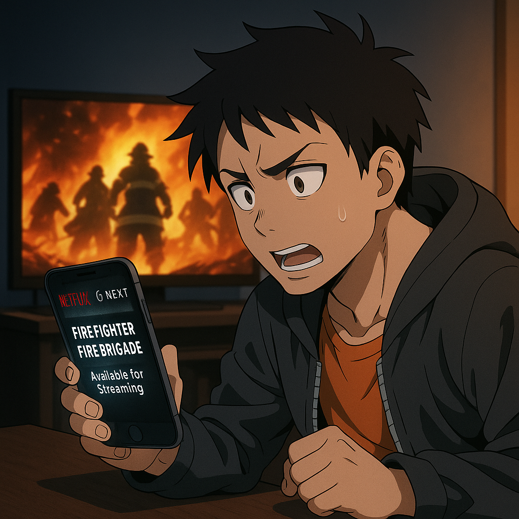 スマホでアニメ配信スケジュールを確認するキャラクター