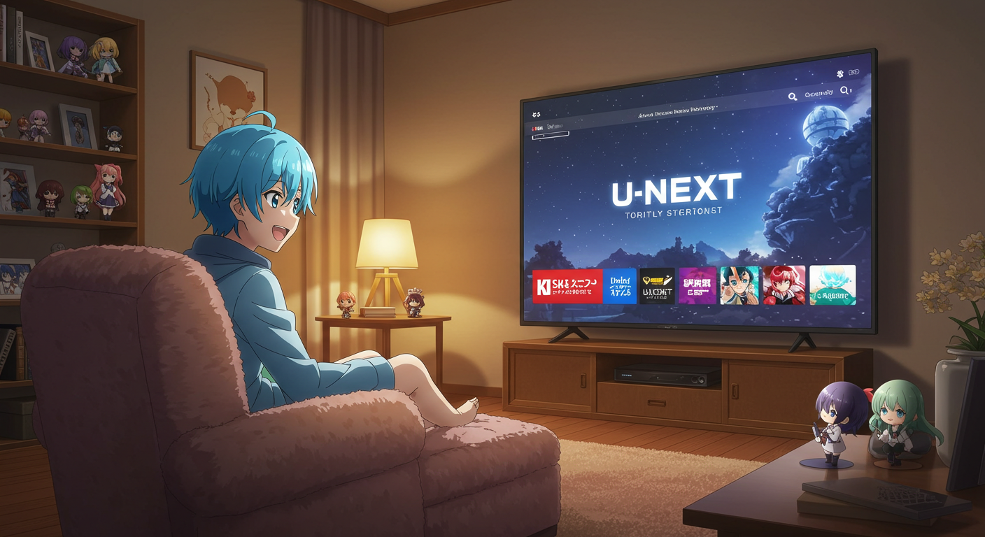 U-NEXTのロゴとアニメ視聴画面の構成イメージ