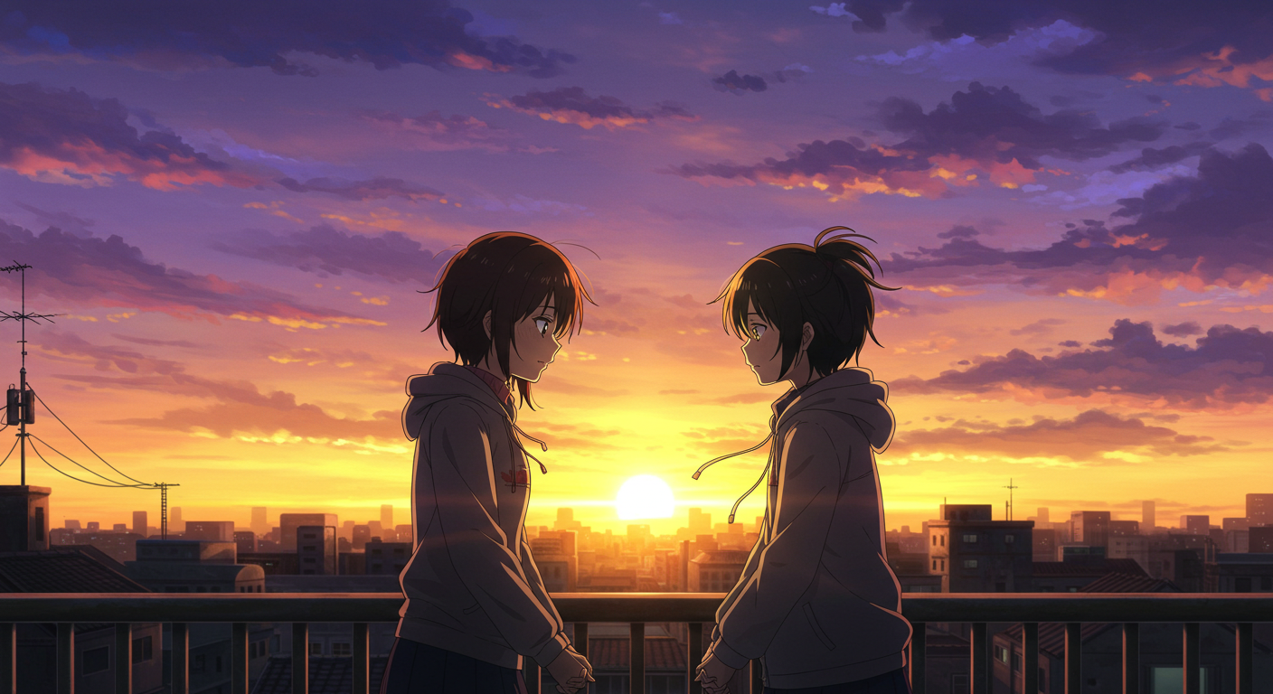 モモとオカルンの夕焼け屋上シーン